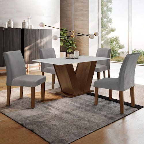 Conjunto Sala de Jantar Mesa 120x80cm Tampo MDF com 4 Cadeiras Espanha Yescasa Chocolate/Grafite – Marrom