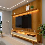 Rack com Painel Ripado para TV até 75 Polegadas LED 3 Gavetas com Pés 230cm Nobre Gelius Naturale Gelius Móveis