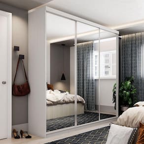 Guarda Roupa Casal com Espelho 3 Portas 4 Gavetas Lugano RR Moveis Branco