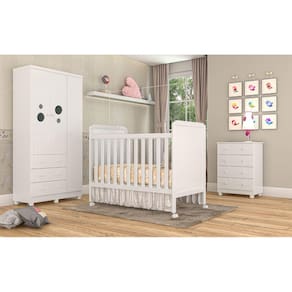 Quarto Completo Bebê Moveis Peroba Bolinha cloe 03 portas