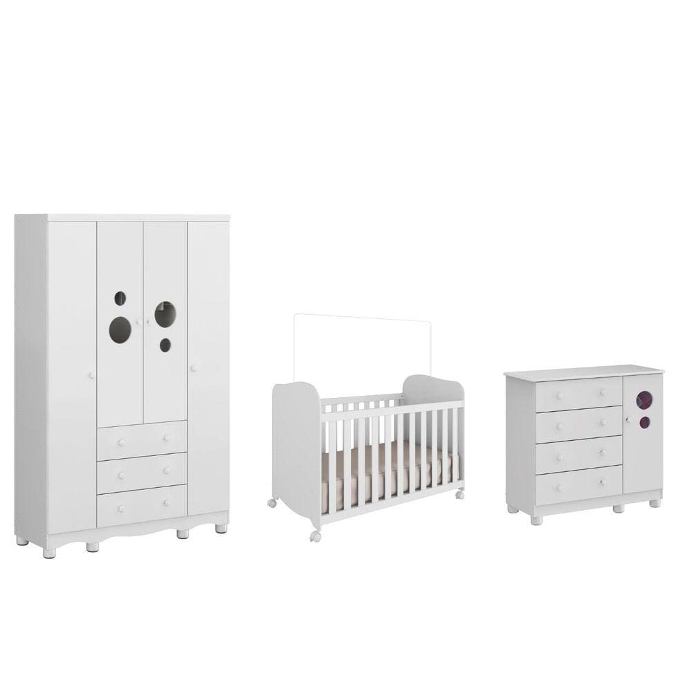 Quarto Completo Bebê Moveis Peroba Bolinha Uli 04 portas