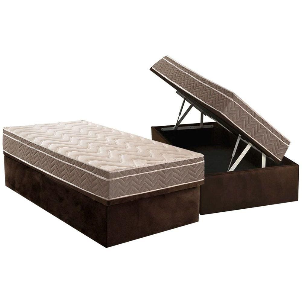 Cama Box Baú Solteiro: Colchão Espuma D33 Paropas / EP Confort Ultra Firme + Base CRC Suede Brown(88x188)