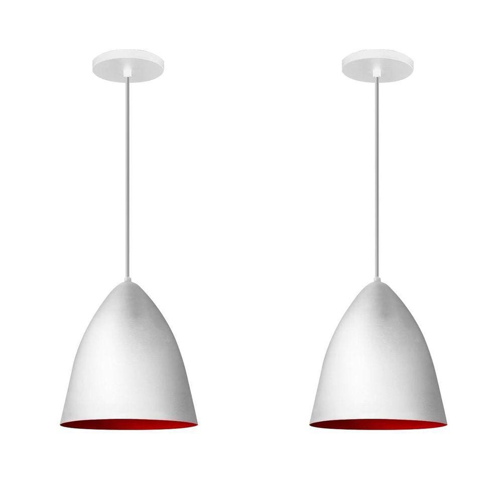 Kit 2 Lustres Pendentes Vegas Branco Com Vermelho