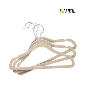 Kit 50 Cabides Infantil Veludo Antideslizante Bege