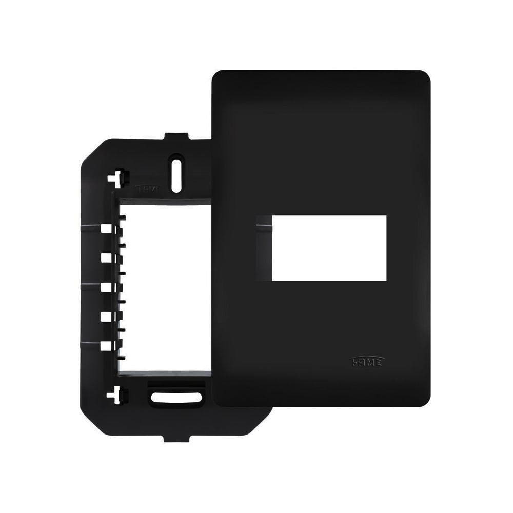 Placa com Suporte Fame Habitat Black 4x2 para Módulo Horizontal Preto