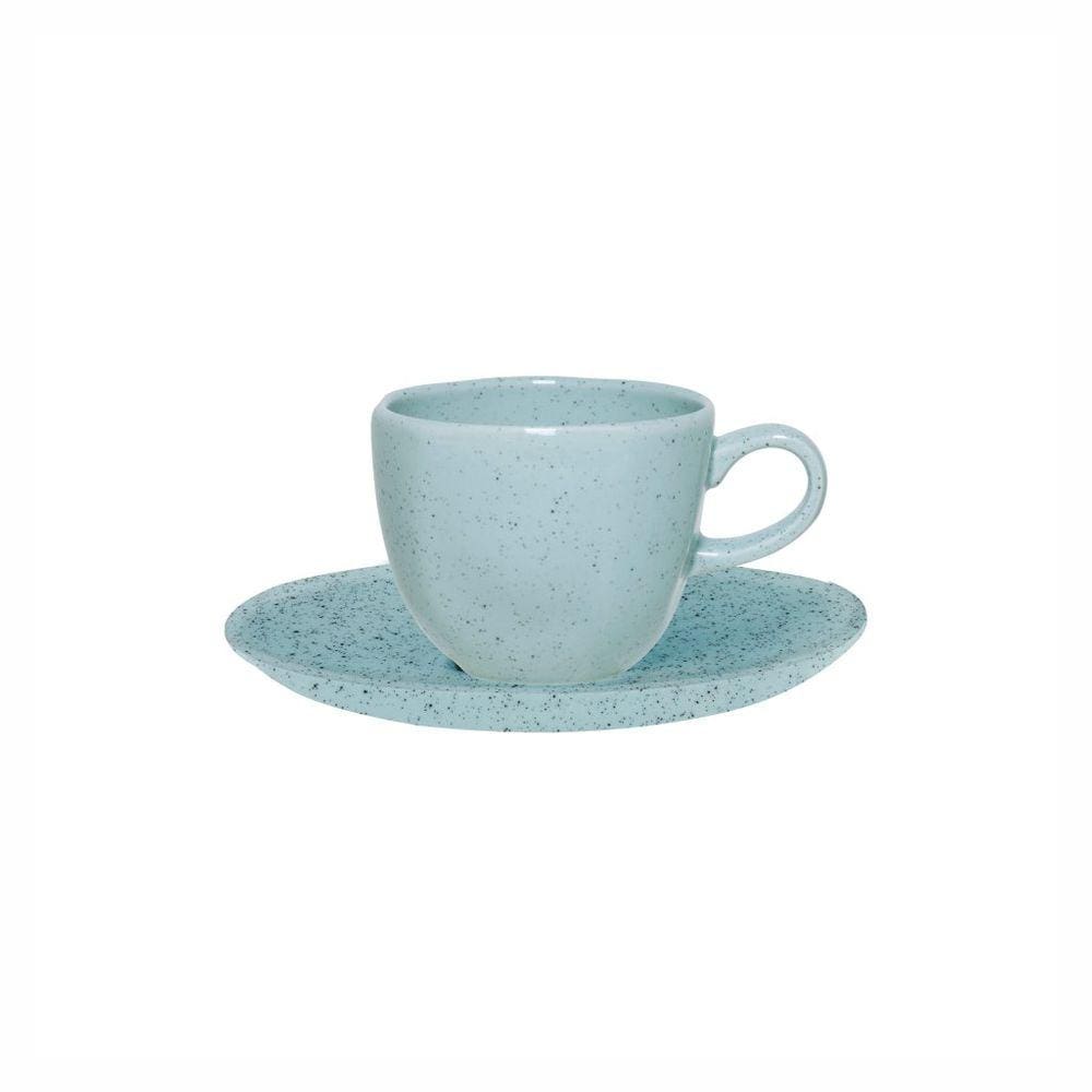 Conjunto De Xícaras Para Chá Com Pires Em Porcelana Ryo Com 12 Peças 220ml Oxford Blue Bay