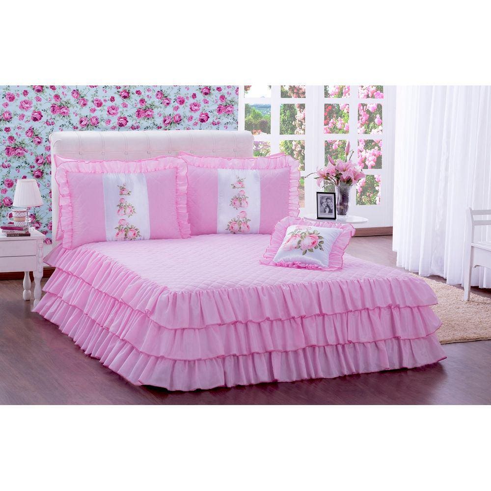 Kit Colcha Com Babado Sofia Casal 04 Peças
