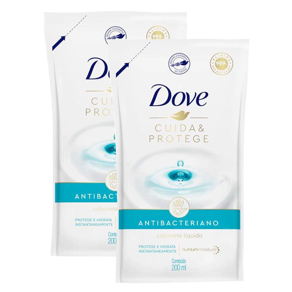 Sabonete Líquido Dove Antibacteriano Cuida e Protege Refil 200ml | Kit com duas unidades