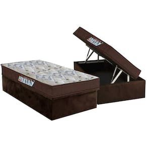 Cama Box Baú Solteiro: Colchão Espuma D45 Ortobom  / EP ISO 150 Mega Firme + Base CRC Suede Brown(88x188)