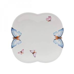 Jogo Pratos Rasos Porcelana Branca 6 Pç 24Cm Borboletas