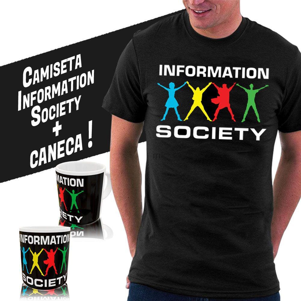 Camiseta Information Society + caneca, exclusiva, unissex