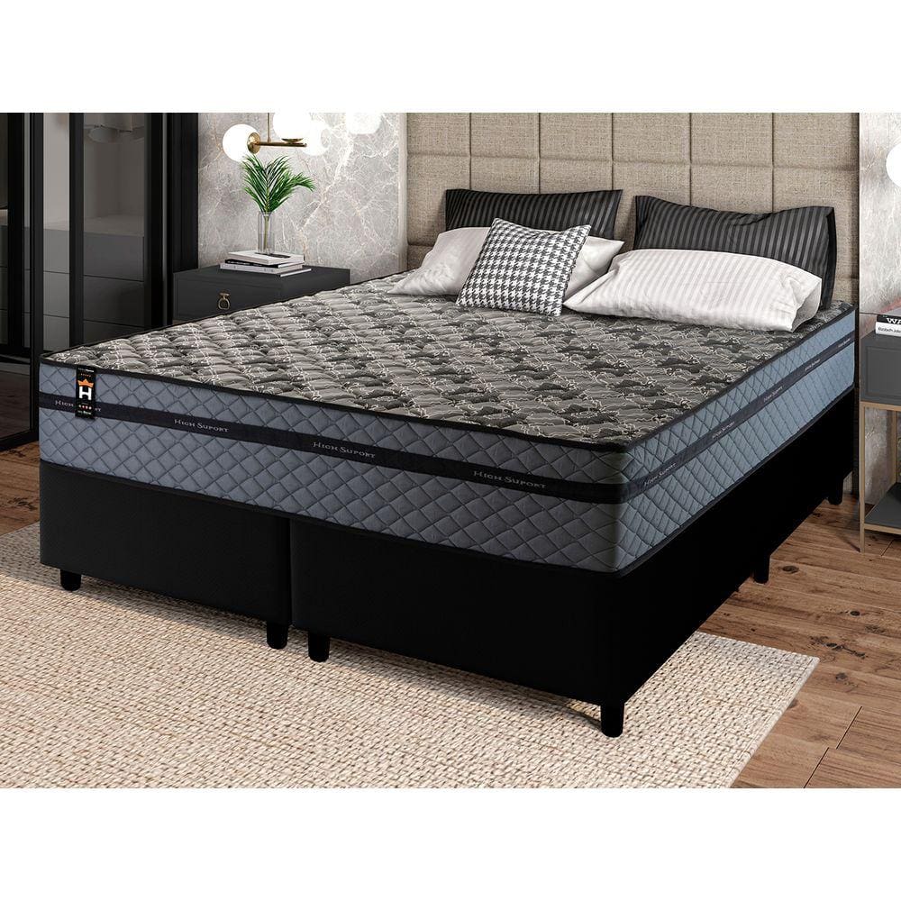 Conjunto Cama Box c/ Molas Ensacadas Montreal Cinza Queen 158x198x64