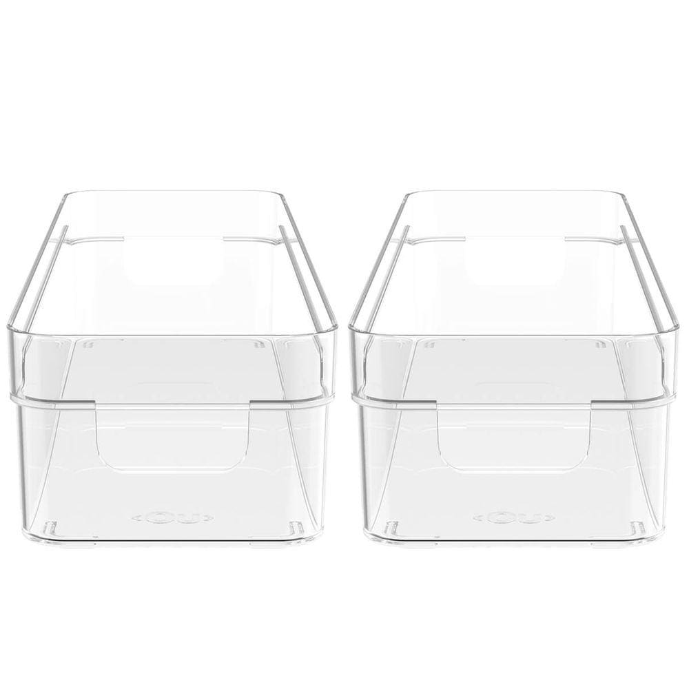 Kit 2 Organizadores De Armário 30x10x7cm Caixas Organizadoras Retangulares Com Alças Clear OU