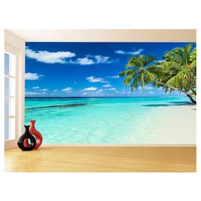 Papel De Parede Coqueiros Praia Mar Azul Água 3,5M Npr261