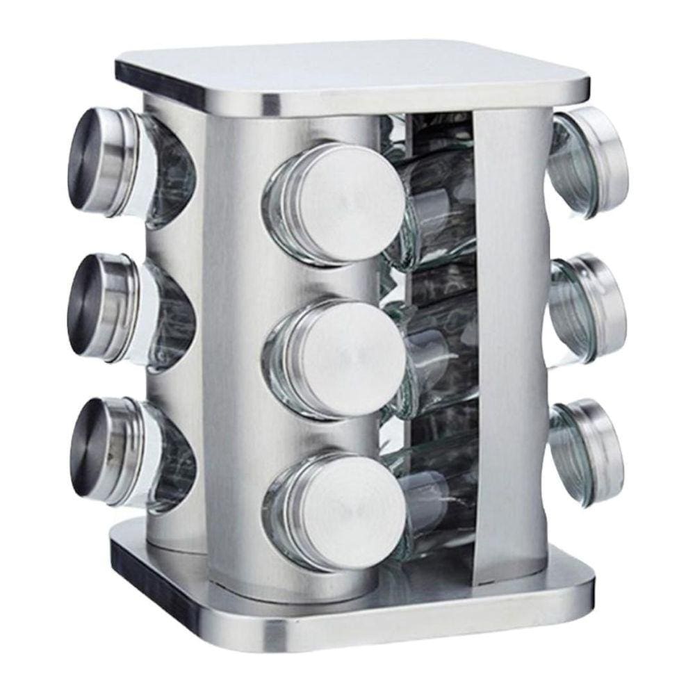 Porta Condimento Tempero Inox 12 Potes Vidro Giratório