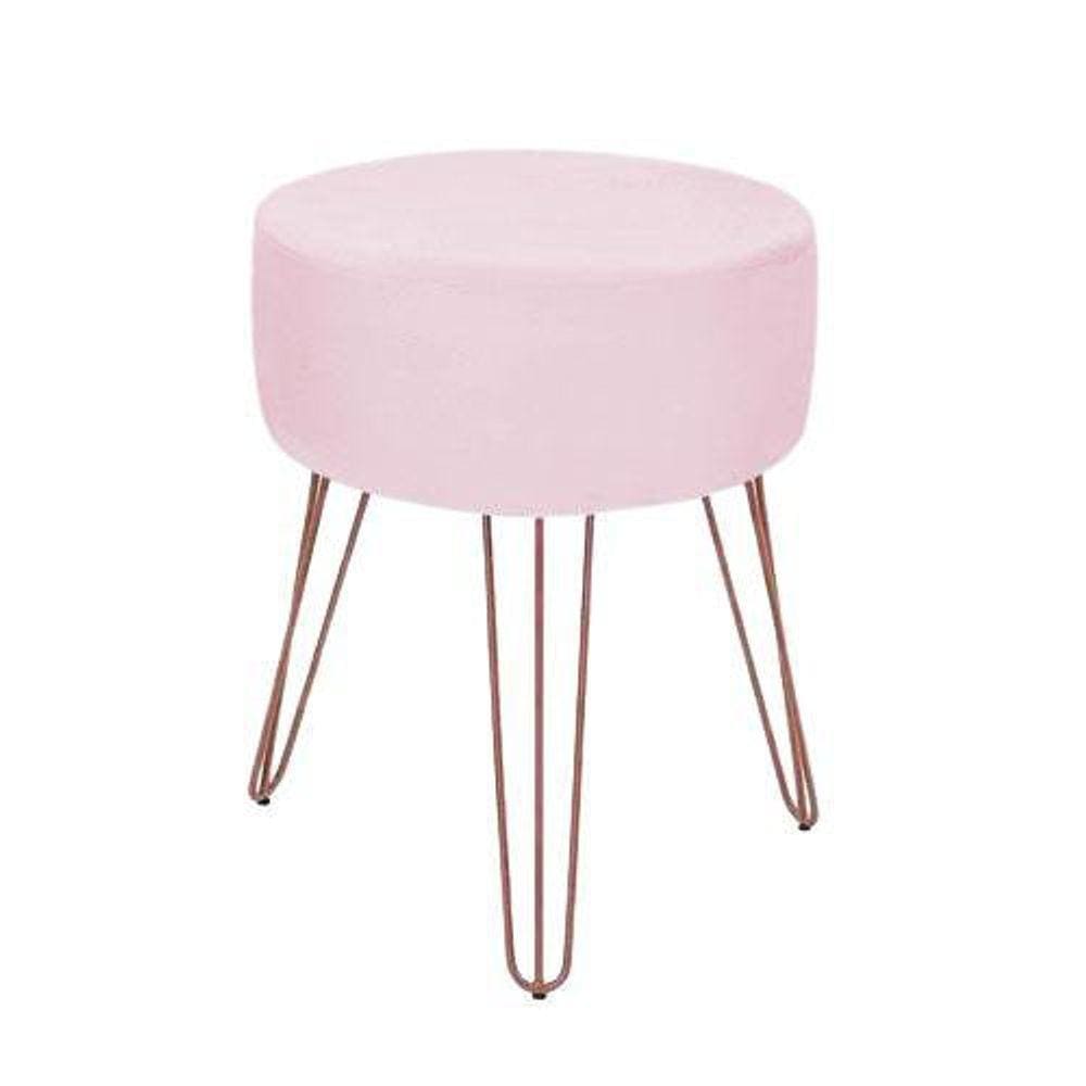 Puff Puf Banqueta Redondo Suede Rosa Pés Aramados Para Sala