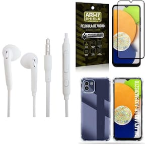 Kit Capinha Samsung A03 + Fone De Ouvido P2 + Película
