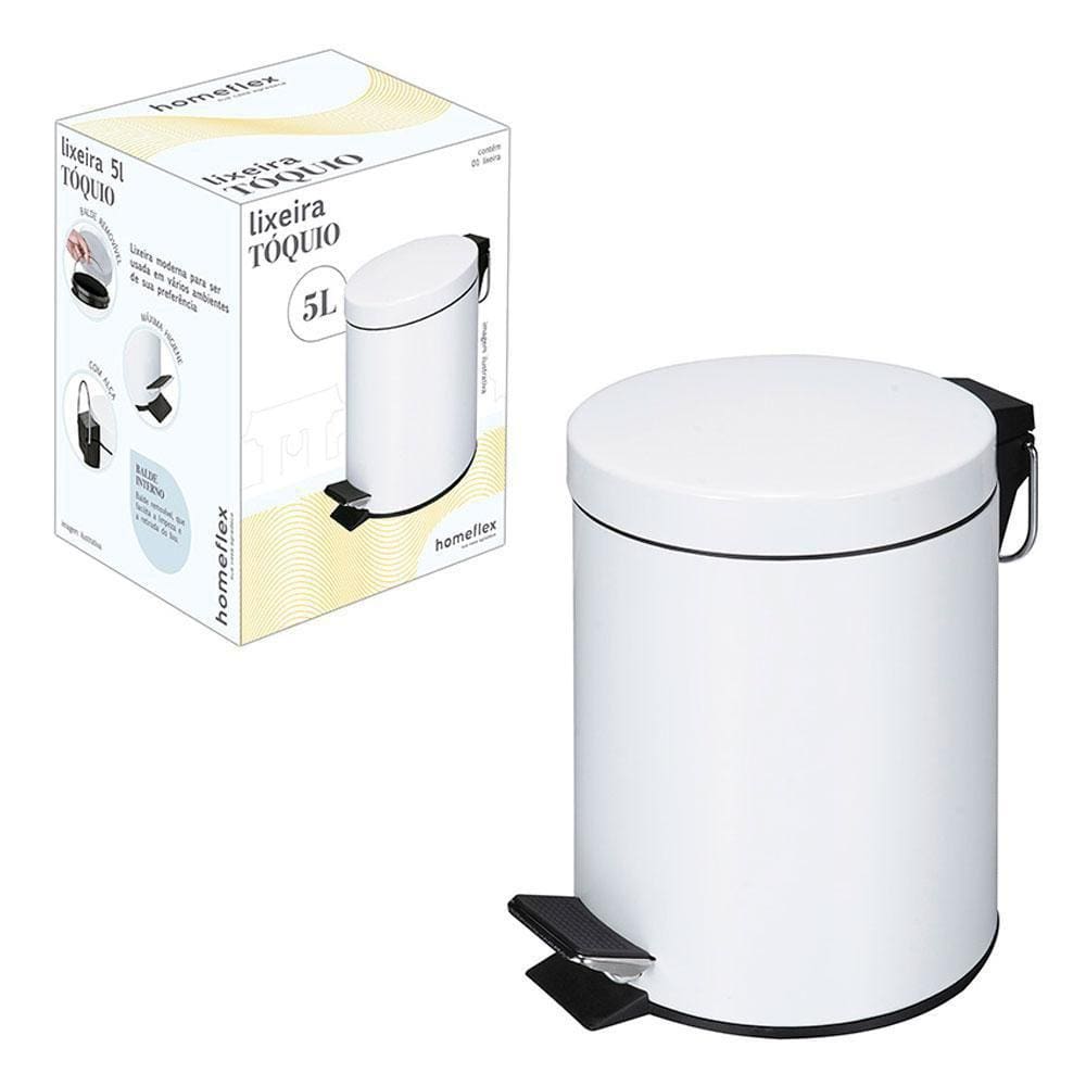 Lixeira Homeflex Tóquio 5L Metal Com Pedal Branco