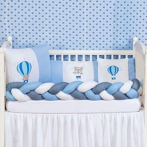 Kit Conjunto Protetor De Berço Trança Balão 6 Peças Azul