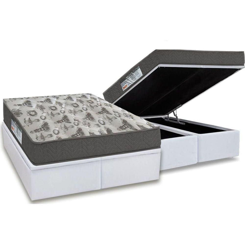 Cama Box Baú Queen: Colchão Espuma D33 Ortobom / EP ISO 100 Ultra Firme + Base CRC Courano White(158x198)