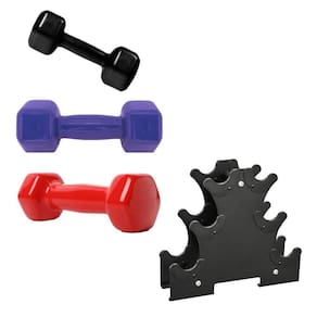 Kit 3 Halteres Sextavados Peso Academia + Suporte 12Kg