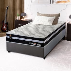 Conjunto Cama Box c/ Molas Ensacadas Durham Preto Solteiro 88x188x60
