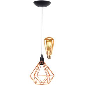 Pendente Aramado Diamante Teto Luminária Retrô Balcão Agp + Lâmpada Led ST64 Vintage