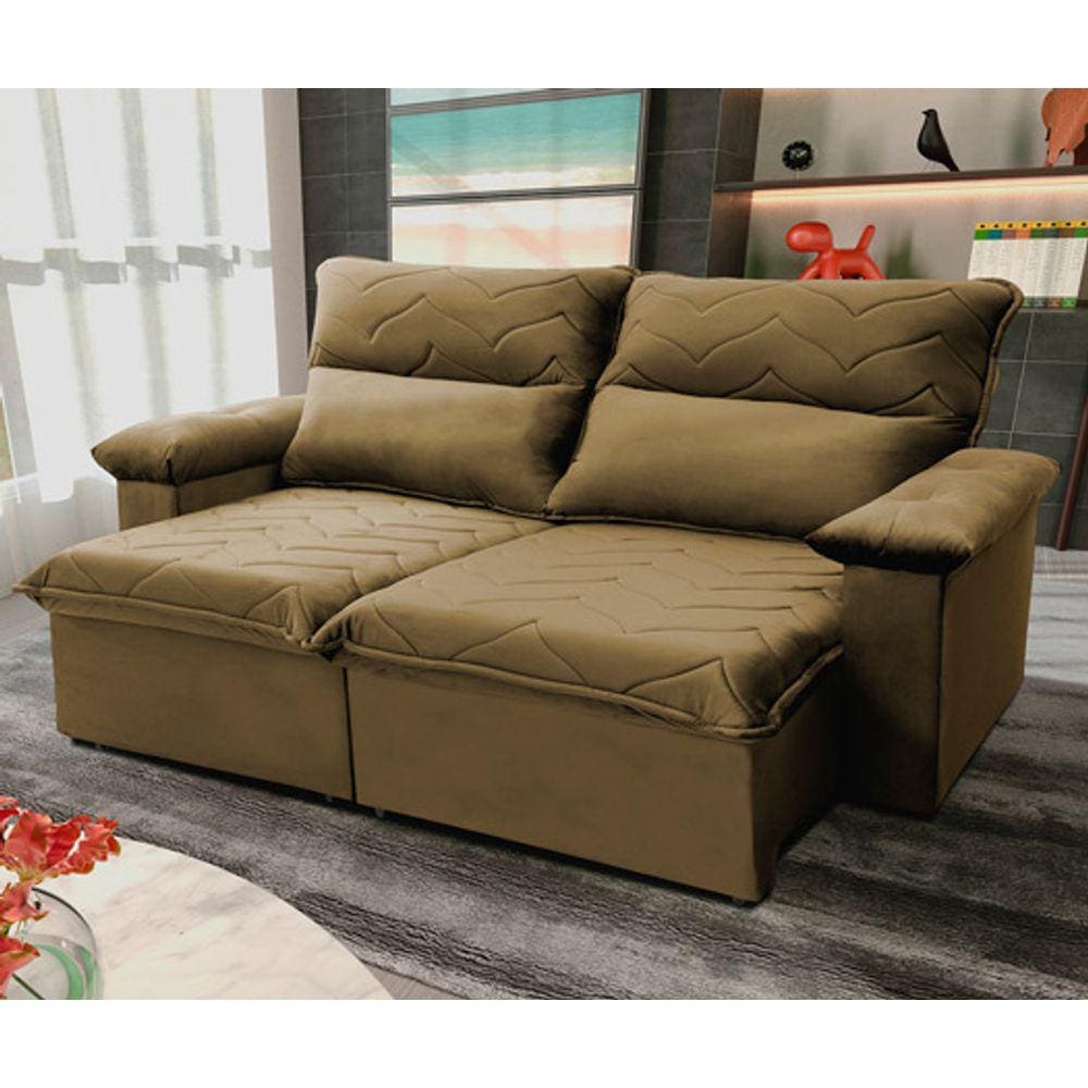 Sofá Retrátil Reclinável Paris 1,80m Suede Velut Bege c/ Molas no Assento - King House