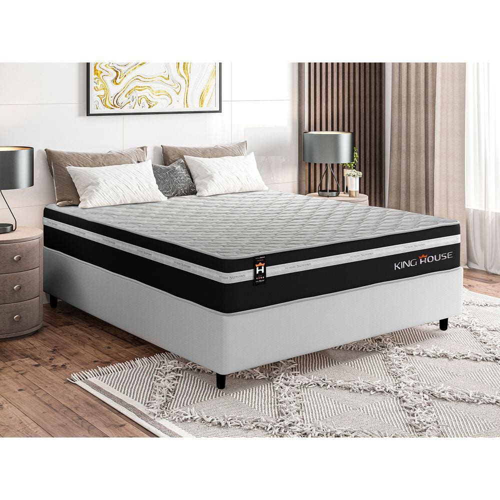 Conjunto Cama Box c/ Molas Ensacadas Durham Preto Casal 138x188x60
