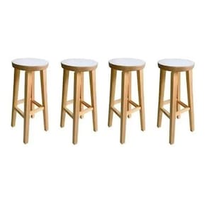 Kit 4 Banqueta Alta Hardman Madeira Natural Assento Redondo