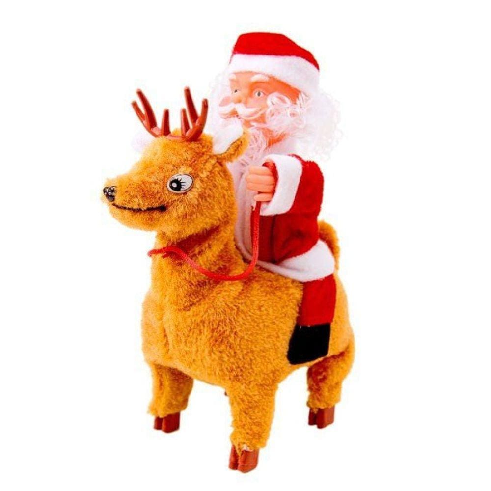 Papai Noel Com Rena Musical E Movimento 22cm X 7cm X 6,5cm