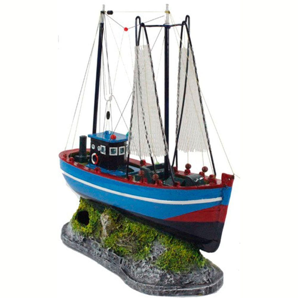 Enfeite Para Aquario Barco Rede - B27