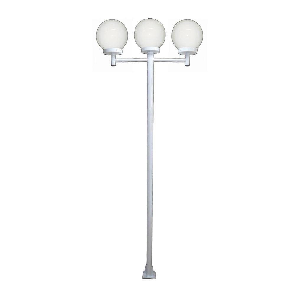 Poste Luminária Triplo Globo G Braço Reto Jardim Branco 3mt
