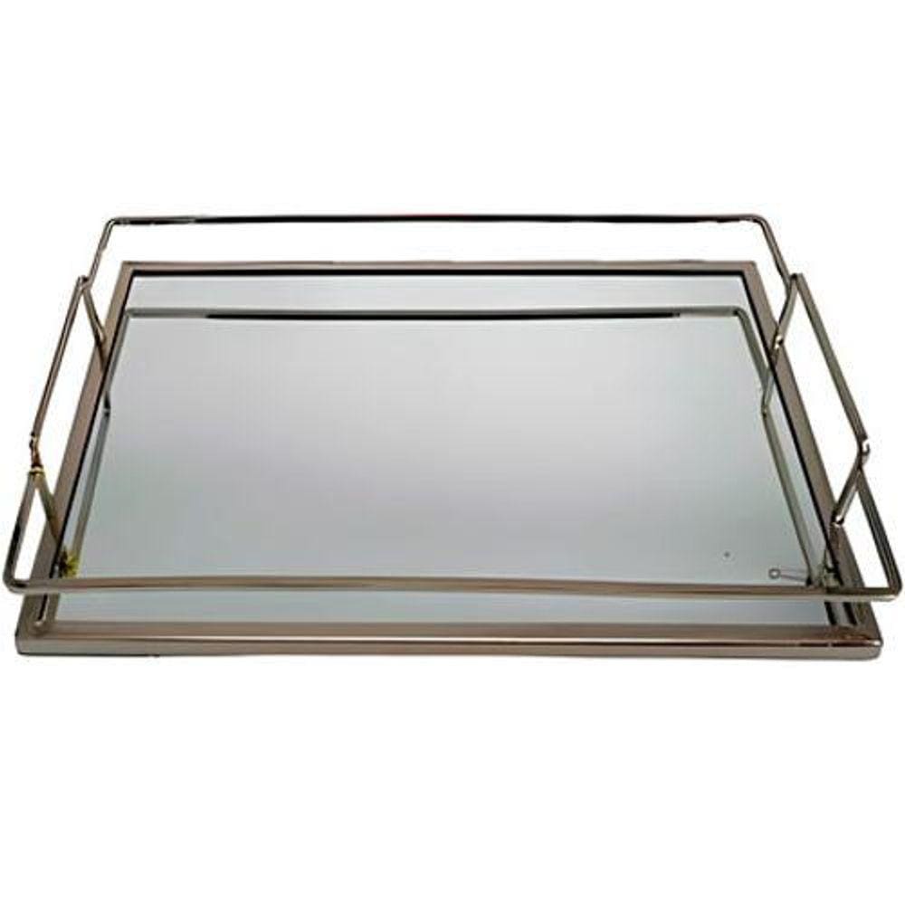 Bandeja De Metal Prata Com Espelho 30X20 Cm