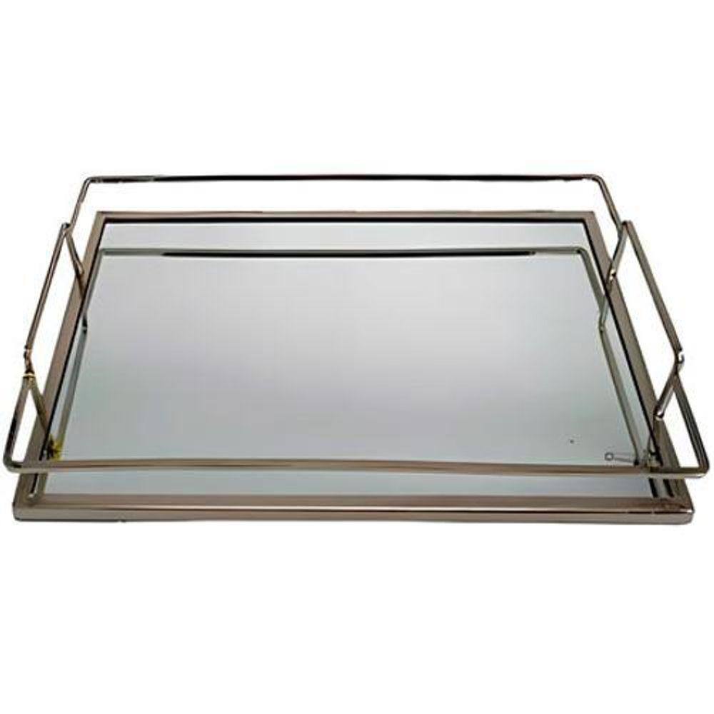 Bandeja De Metal Retangular Espelhada Prata 30X20 Cm