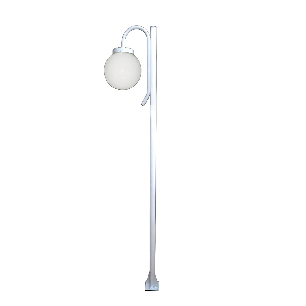 Poste Luminária Globo G Braço Curvo Baixo Jardim Branco 2Mt