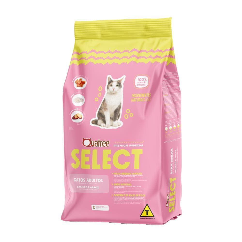 Ração Seca Quatree Select Salmão e Arroz Gatos Adultos - 3 Kg