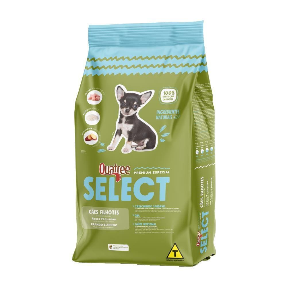 Ração Seca Quatree Select Frango e Arroz Cães Filhotes Raças Pequenas - 3 Kg