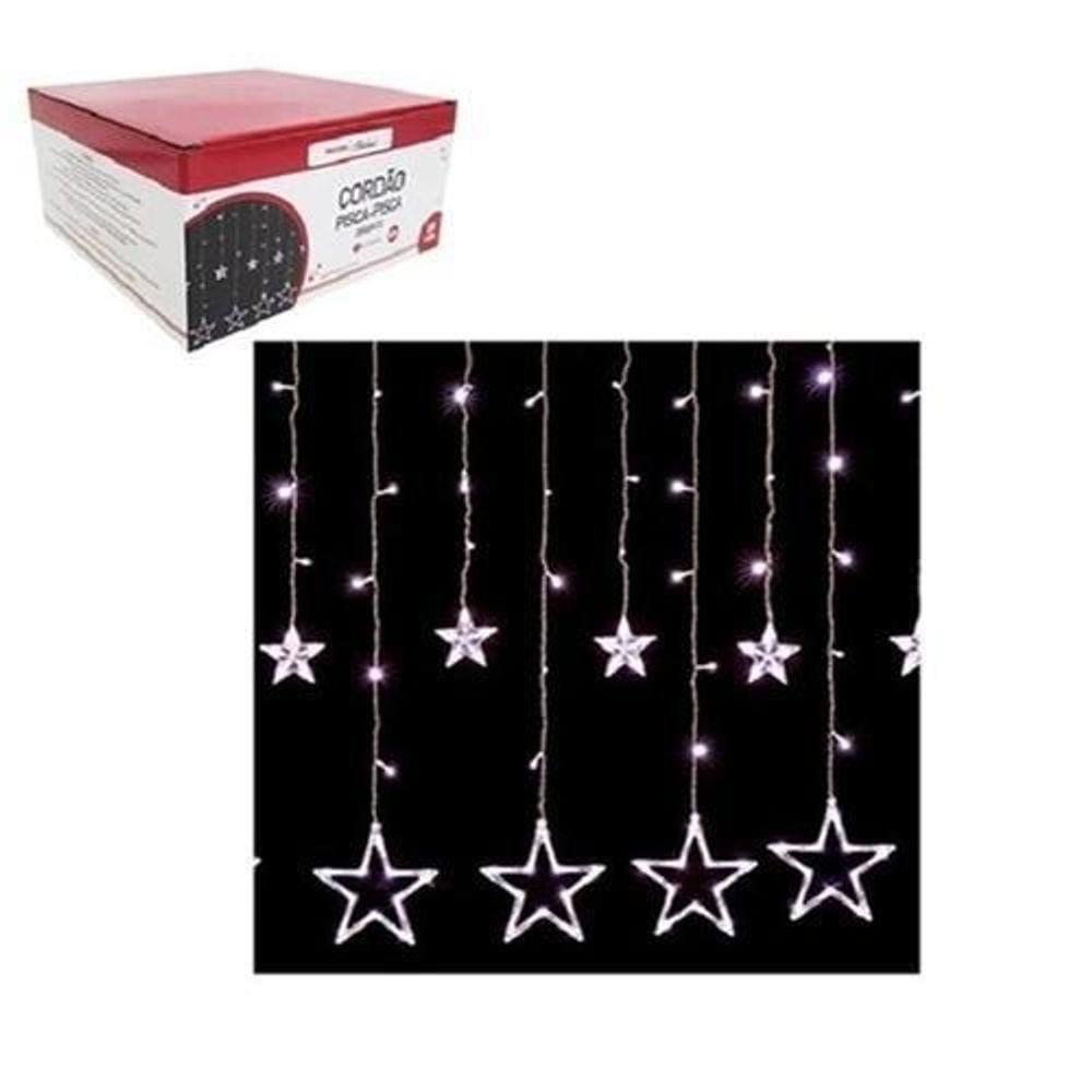 Cordão Pisca / Cortina Com 138 Leds Estrela Branco Frio 127V