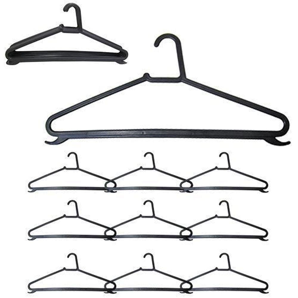 Cabide Roupa Plastico Chato Preto Perola 10 Peca 39X19Cm 4Mm