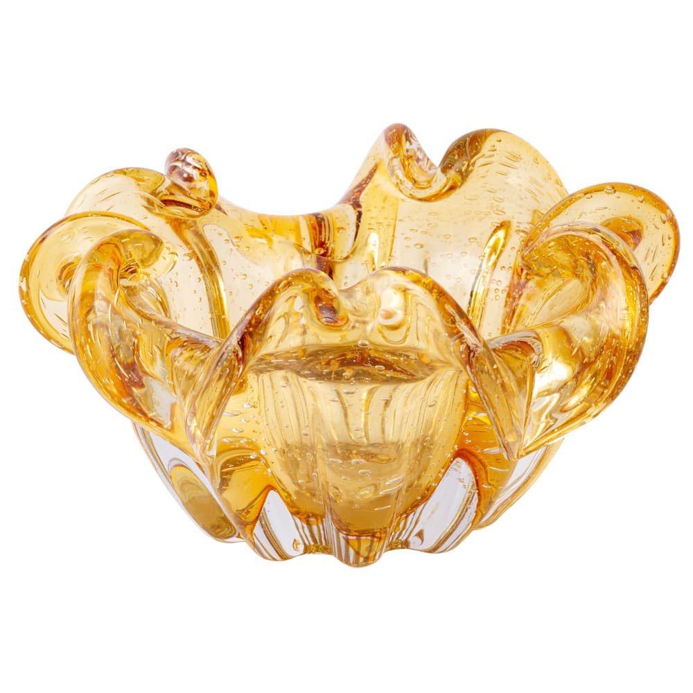 Centro De Mesa De Vidro Tipo Murano Ambar Veneza 21X21x9,5