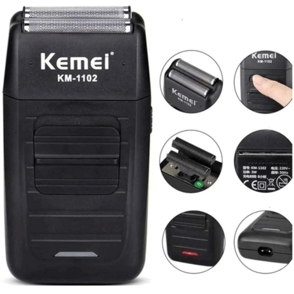 Barbeador Elétrico Shaver Sem Fio Kemei 2 Lâminas Km-1102