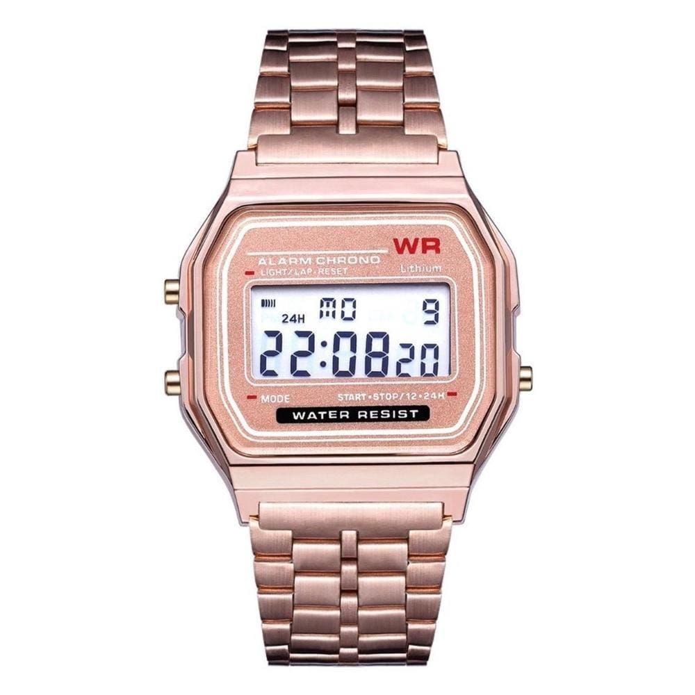 Relógio Wr Digital Aço Vintage Unissex Rose Alarme Top