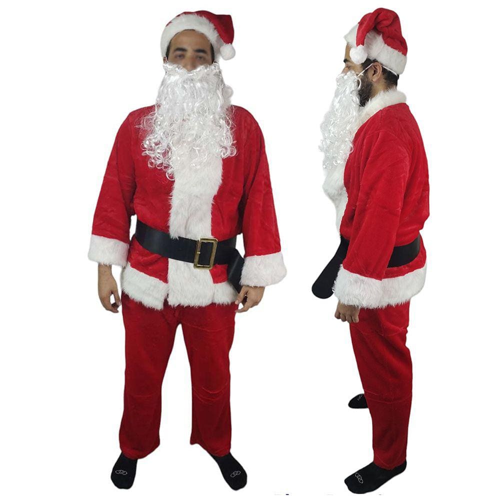 Roupa Papai Noel de Luxo Natal Natalino 5 Peças Fantasia Completa Veludo Adulto Festa Reuniao Familia Confraternizaçao