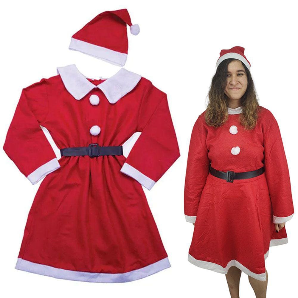 Roupa de Mamae Noel Natal Vestido Natalino Cinto Gorro Comemoraçao Fantasia Fim de Ano Festa