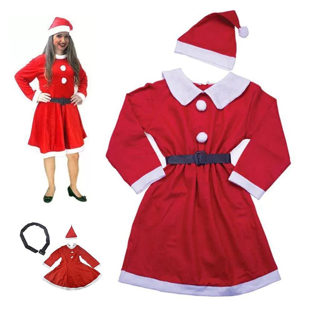 Roupa Mamae Noel Vestido Natal Natalino Cinto Gorro Fantatasia Festa Familia Reuniao Comemoraçao Fim de Ano