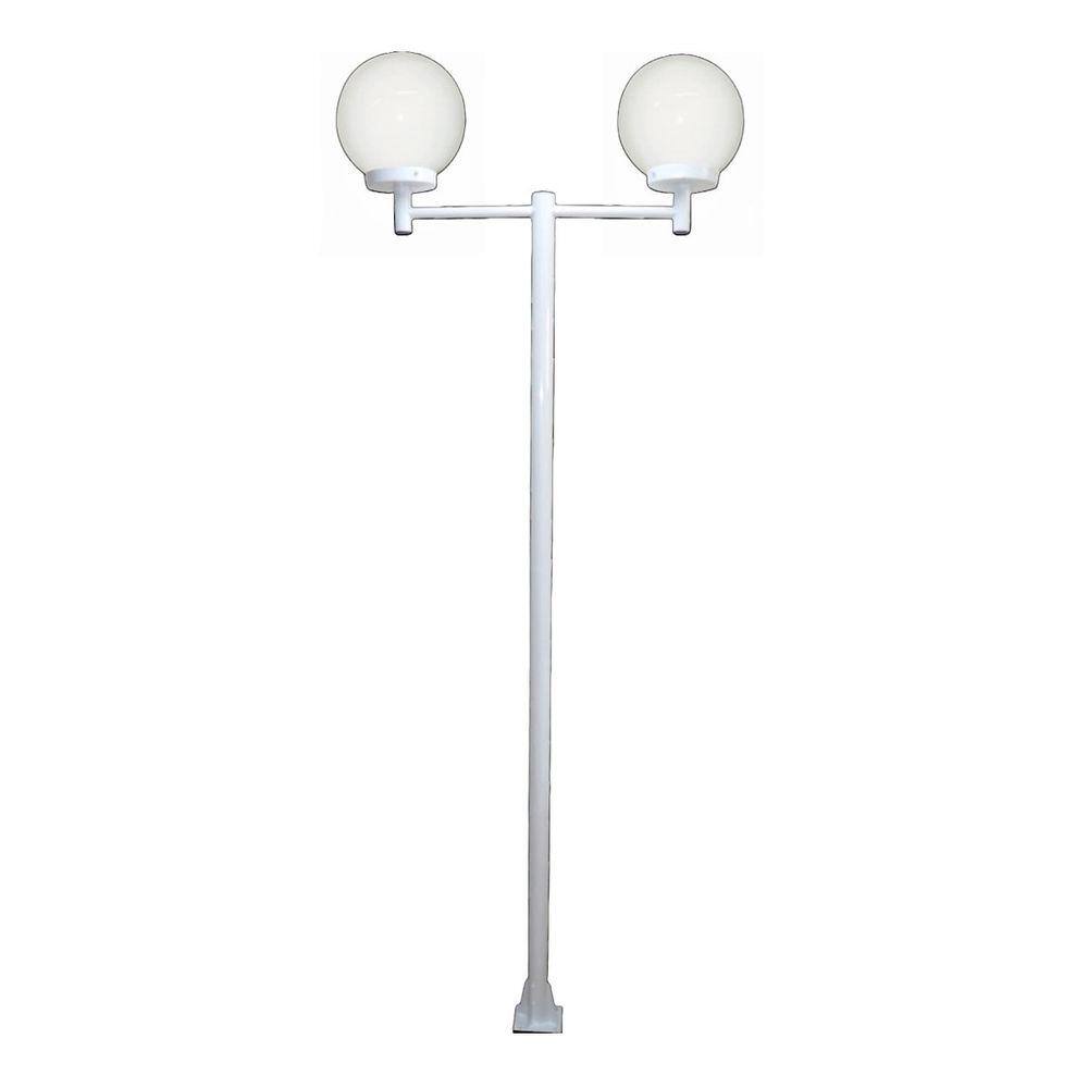 Poste Luminária Dupla Globo P Braço Reto Jardim Branco 300cm