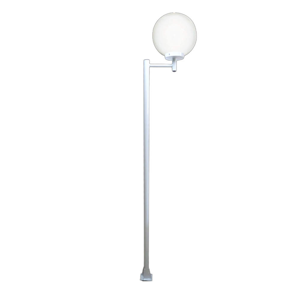 Poste e Luminária Globo P Braço Reto Jardim Branco 300cm