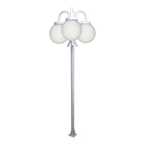 Poste Luminária Globo G Triplo Braço Curvo Baixo Branco 3mt
