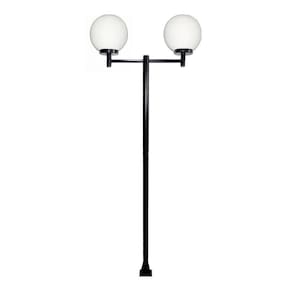 Poste Luminária Dupla Globo P Braço Reto Jardim Preto 300cm